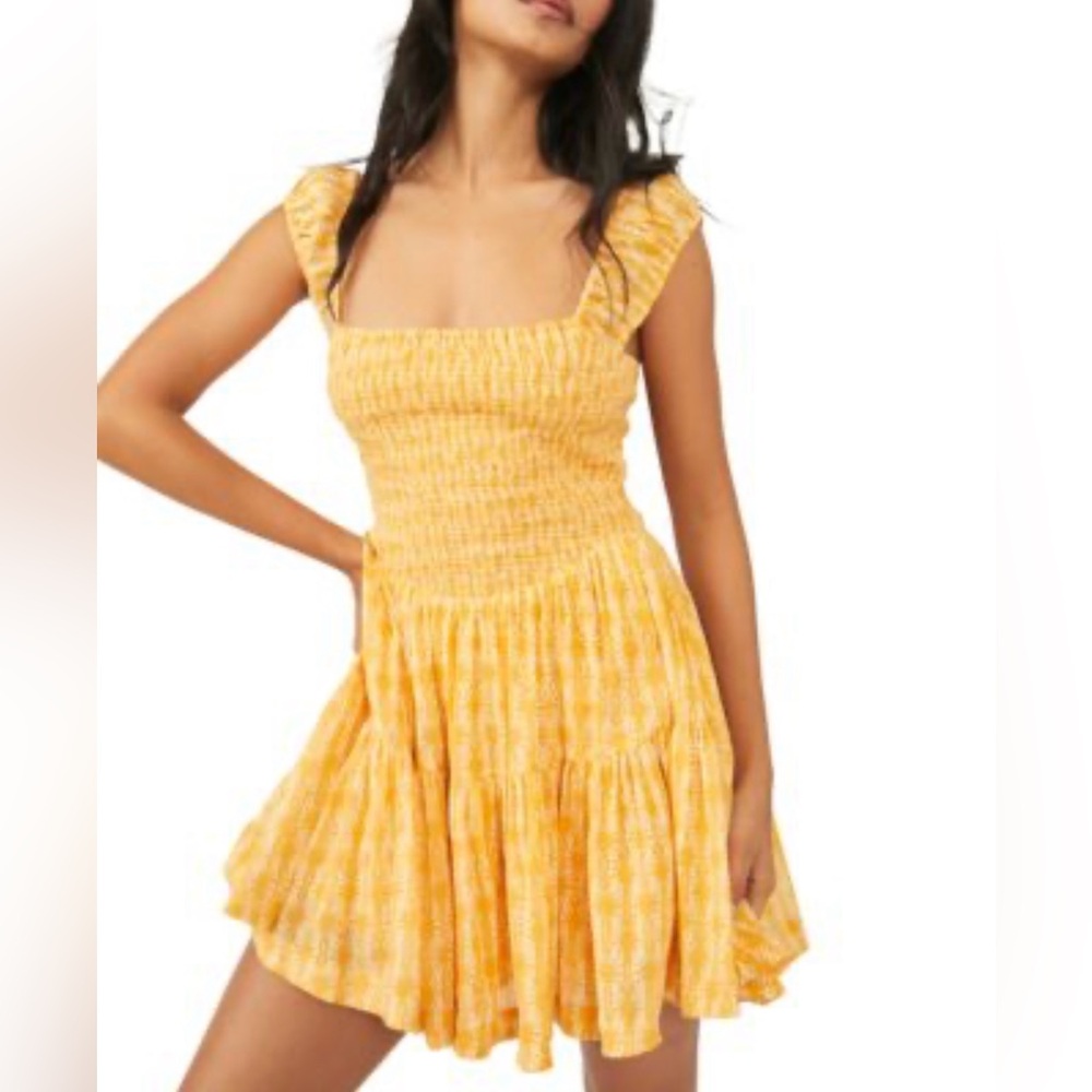 Free People Sweet Annie Yellow Smocked Sundress